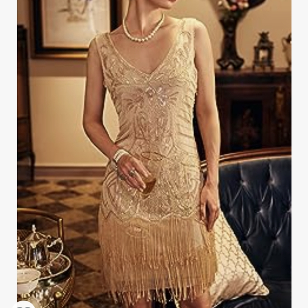 1920s Beaded Fringe Flapper Dress
